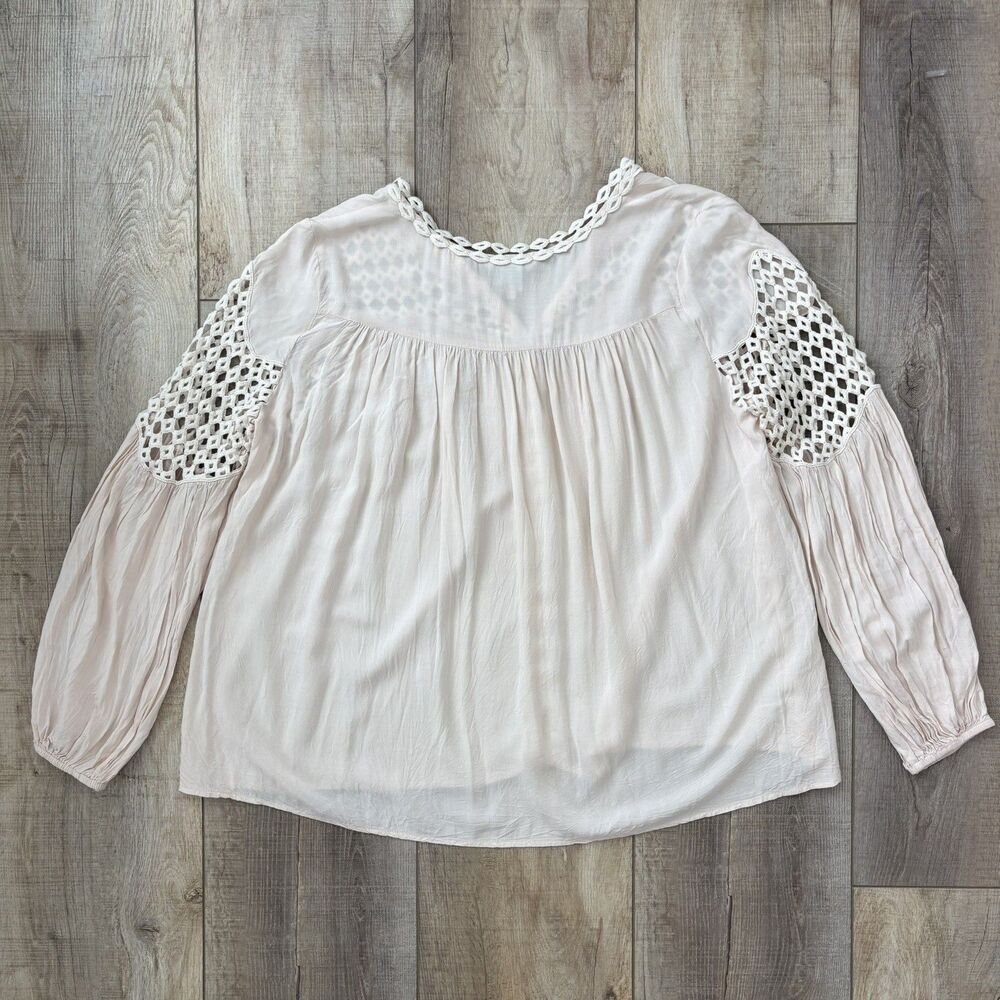 Sundance Womens Cream Blush Crochet Blouse Size L Flowy Boho Beach Peasant Gypsy - Picture 9 of 13